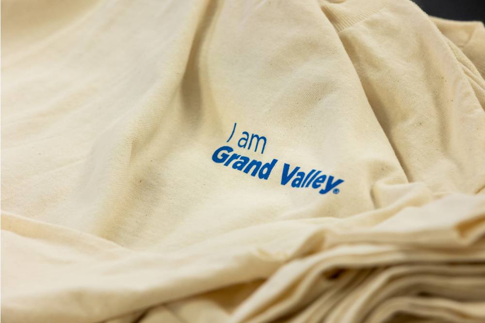 I am Grand Valley shirt on display